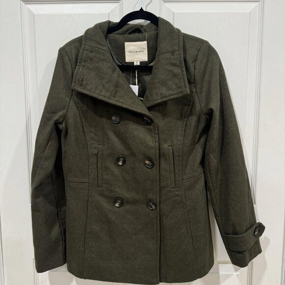 Thread & Supply Jacket Womens Medium Double Breasted Wool Blend Peacoat Coat - Picture 2 of 7